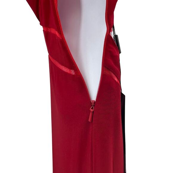 La Femme Prom Dress 6 Red Sleeveless Formal Gown Front Slit Side Zip Open Back - Picture 8 of 14